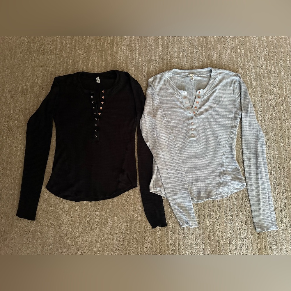 Free People - One of the Girls Henley - black and grey, size medium